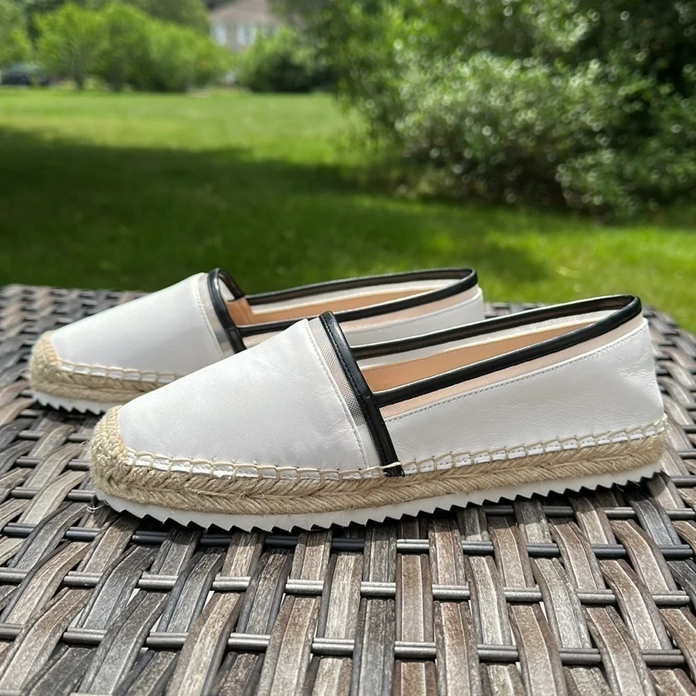 KARL LAGERFELD PARIS Alaine White/Black Nappa Leather Espadrilles